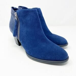NWOB Vionic Navy Blue Suede Ankle Booties Women's Sz 9.5W Side Zip Comfort Shoes